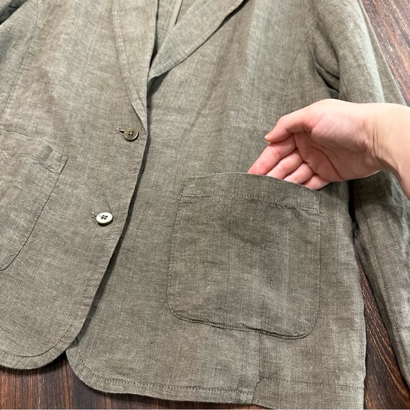 Eileen Fisher Dark Green 100% Linen 2 button pocket blazer no lining M RN 78121 - Picture 4 of 13